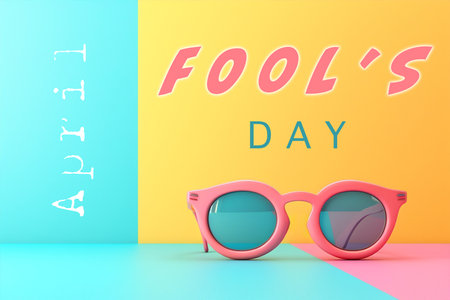 April Fools Day with Funny Glasses in 3d style, colorful background with copy spaceの素材