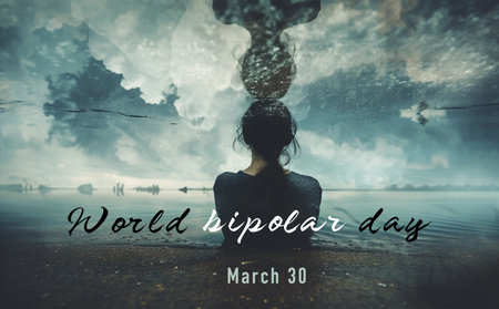 World bipolar day, woman in dark waters concept photographyの素材