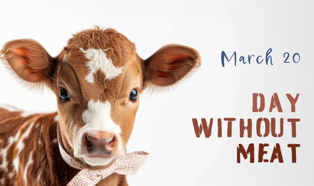 Cute calf baby on white background, International day without meatの素材
