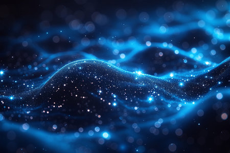 Abstract background with neon light dots connected in organic shaped networkの素材