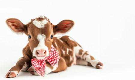 Cute calf baby on white background, International day without meatの素材