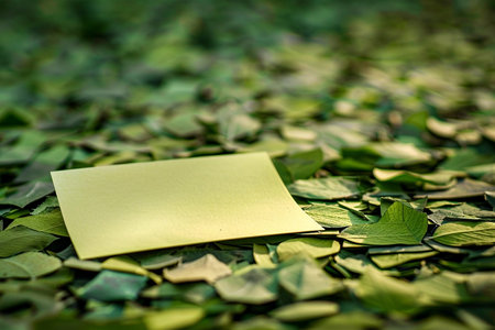 Empty blank scrap paper on nature green background, financial literacy dayの素材