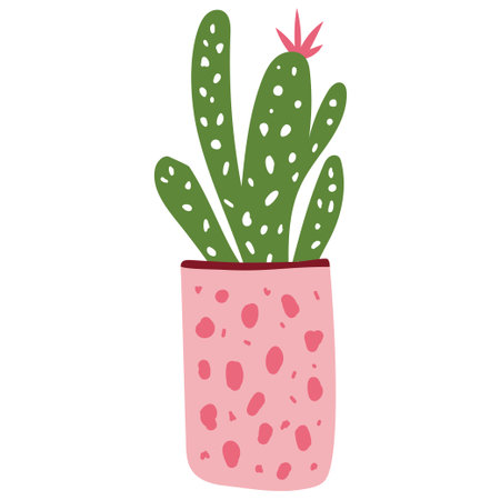 Home decor, houseplants and cacti in stylish pot. Vector illustrationのイラスト素材
