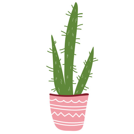 Home decor, houseplants and cacti in stylish pot. Vector illustrationのイラスト素材