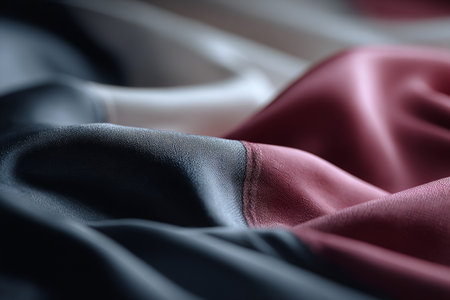 Close-up of the American flag with embroidered stars and textured fabric, symbolizing patriotism, freedom, and national pride.の素材