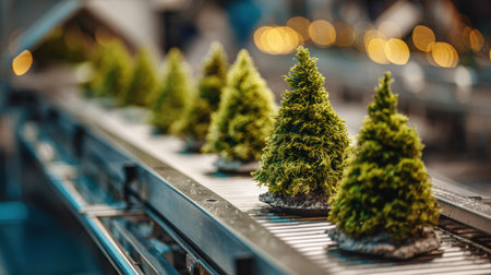 Rows of , creating a festive and magical scene. The warm bokeh in the backgroundの素材