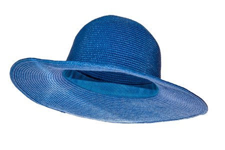 Blue woman straw hat isolated on white background side view.の写真素材
