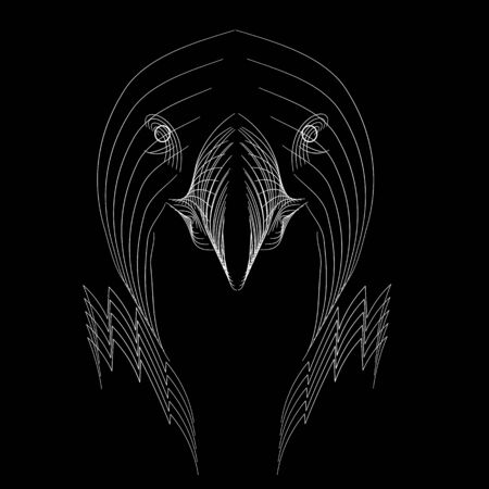 Eagle head made from white lines on black background. Logo concept design, vector template for print, tatoo, team badge. Vector illustration .のイラスト素材