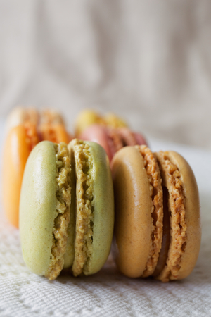Different kinds of traditional colorful french macaroonsの写真素材