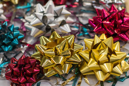 Multicolor set of holiday bows collection. Selected focus