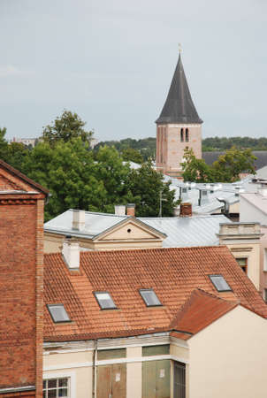 Red roof of the town Tartu, Estonia in the summerの写真素材