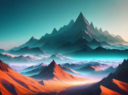 landscape with peaked mountains. generative aiの素材
