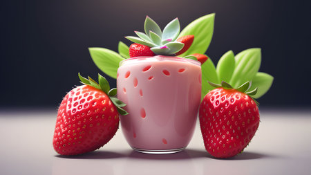 mug with strawberry smoothie and whole strawberries. generative aiの素材