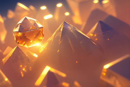 in focus amber crystal in a beam of light. generative aiの素材