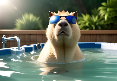 capybara in sunglasses in the pool outdoors. generative aiの素材