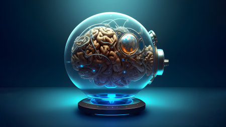 concept steampunk brain inside a glass sphere. generative aiの素材