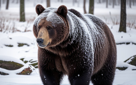 brown bear in winter forest. generative aiの素材