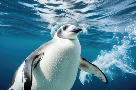 penguin with closed eyes underwater. generative aiの素材