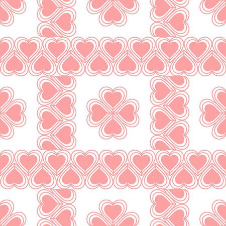 Vector seamless pattern. Pink hearts on a white background.