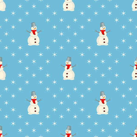 seamless pattern cute snowmanのイラスト素材