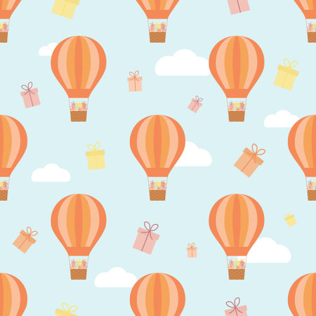 Vector seamless pattern. Balloon with gifts. Design.のイラスト素材