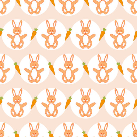 Vector seamless childrens pattern. A rabbit with a carrot on a pink backgroundのイラスト素材