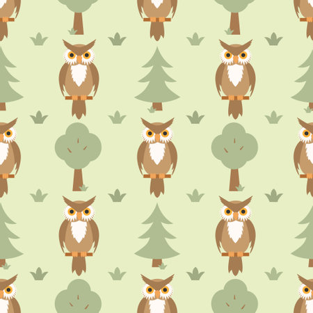 Vector seamless pattern. An owl in the forest. Children s illustrationのイラスト素材