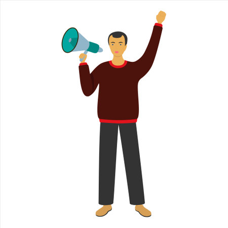 A man in a red sweater with a megaphone in his handのイラスト素材
