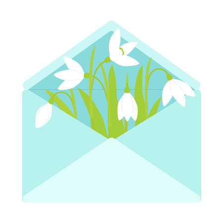 vector illustration. kit. Snowdrop flowers in a blue carpet. spring compositionのイラスト素材