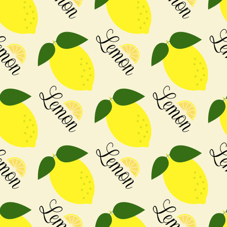 vector seamless pattern. Lemon with an inscription on a white backgroundのイラスト素材