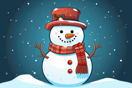 Cute snowman in cartoon style. Postcard template.の素材