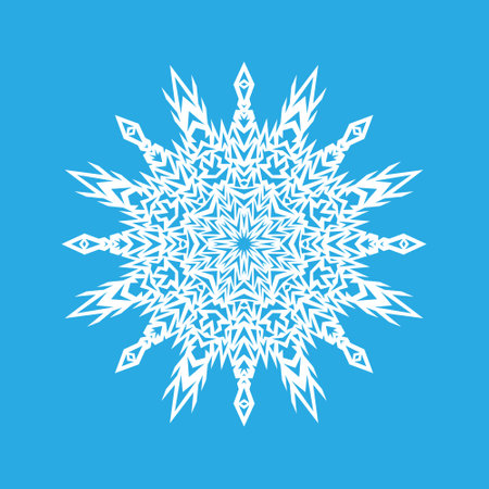 Vector illustration. White snowflake icon on a blue background. Winterのイラスト素材