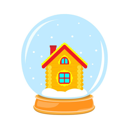 Vector illustration. Cute house in a magic glass ball. New Year and Christmas illustration.のイラスト素材
