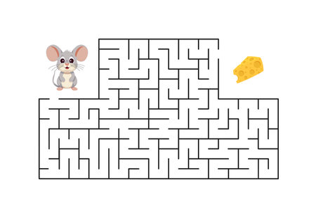 Childrens puzzle game. Help the mouse get to the cheese. Vector illustrationのイラスト素材
