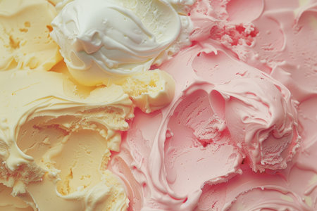 This image showcases a closeup view of three delicious and distinct flavors of ice cream that are sure to delight anyones taste budsの素材