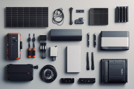 A variety of electronic components have been neatly arranged on a tableの素材