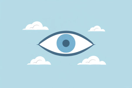 An Eye Symbol that is Surrounded by Soft, Fluffy Clouds Set Against a Beautiful Blue Skyの素材