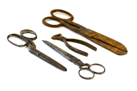 isolate vintage sewing scissors forceps with traces of rust
