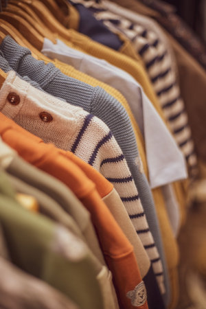 Clothing on hanger at the modern shop boutique.