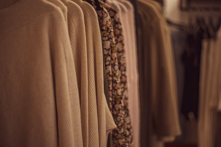 Clothing on hanger at the modern shop boutique.の写真素材