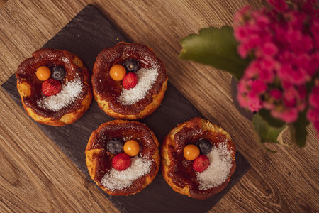 gluten-free cakes decorated with berries. healthy food concept.