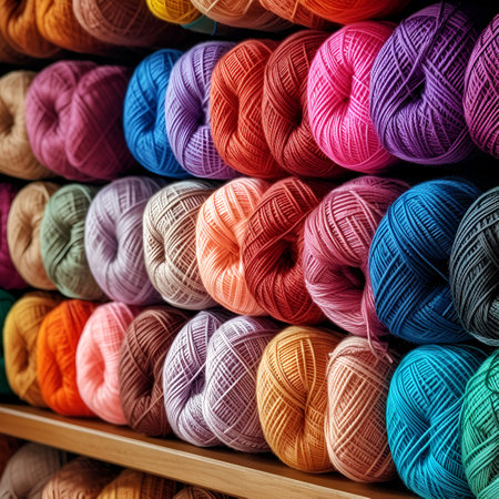 colored skeins of cotton thread. AI generated.の素材
