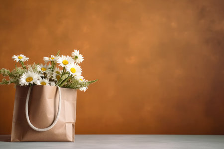 bouquet of flowers in paper shopping bag, eco marketing concept, space for text. AI generated.の素材