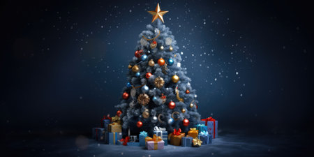 christmas tree on a blue background. AI generated.の素材