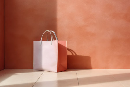 Minimalistic photo of a shopping bag in light colors. free place . AI generated.の素材