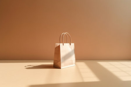Minimalistic photo of a shopping bag in light colors. free place . AI generated.の素材