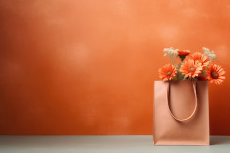 bouquet of flowers in paper shopping bag, eco marketing concept, space for text. AI generative.の素材