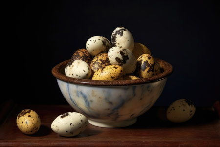quail eggs on a wooden table. AI generative.の素材
