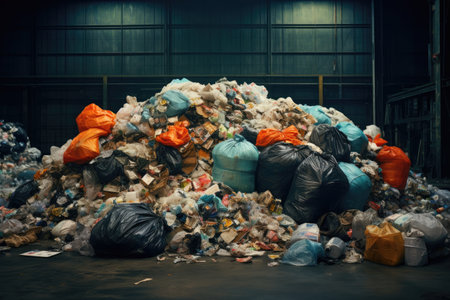 illustration of a pile of garbage on the streets of the city. AI generative.の素材