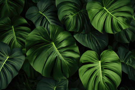background of tropical green leaves. AI generative.の素材